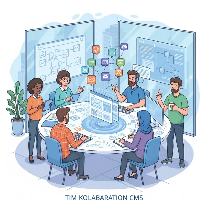 Kolaborasi tim menggunakan CMS untuk update konten website