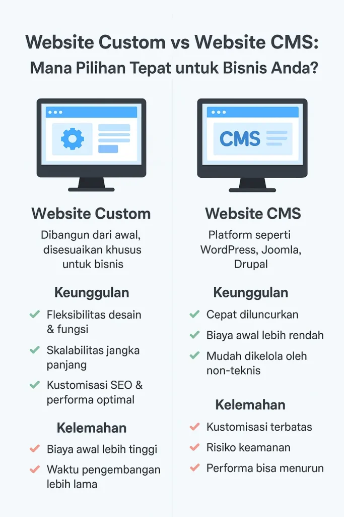 Website Custom vs Website CMS: Mana Pilihan Tepat untuk Bisnis Anda? kelebihan website custom dan website cms
